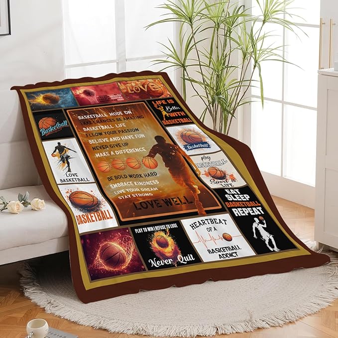 Basketball Blanket Sports Basketball Throw Blanket Gifts for Player Kids Girls Boys Adults Women Man Super Soft Cozy Plush Fluffy Fuzzy Fleece Blanket Decor 40''X50''