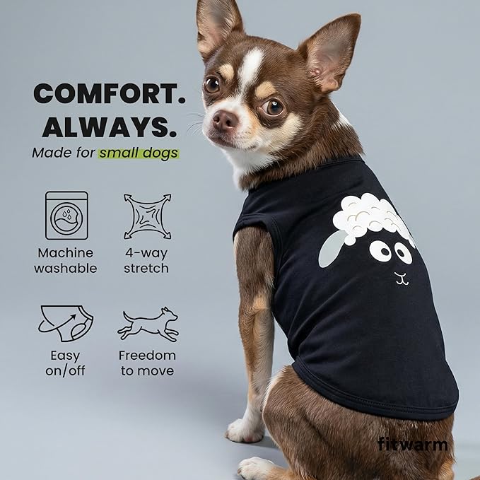 Fitwarm 3 Pack Hippo Sheep Koala Dog Shirt, Summer Clothes for Small Dogs Boy Girls, Funny Pet Outfit, Black, White, Gray, Blue, XL