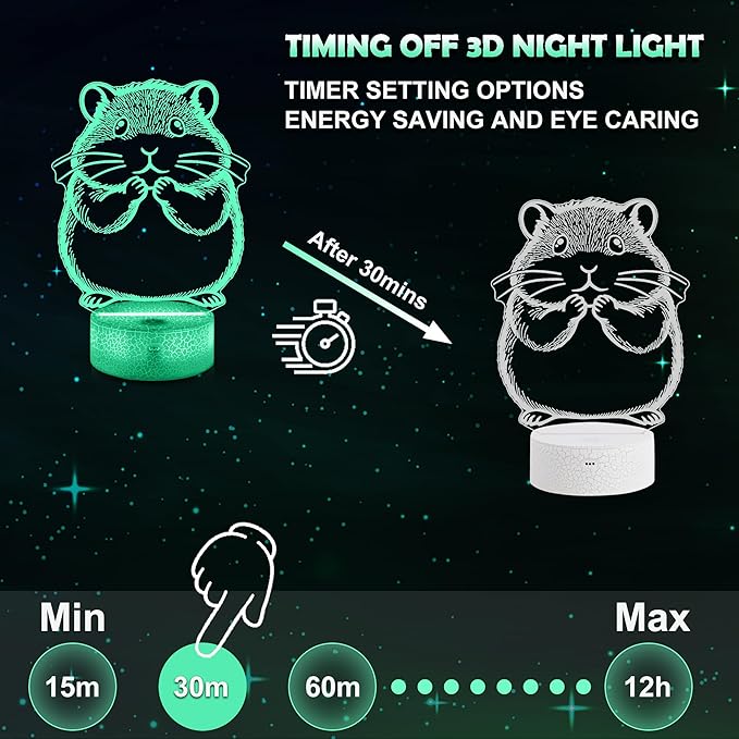 Ammonite Hamster Night Light, 3D LED Lamp with Remote, 16 Color Changing & Timer, Room Decor Light, Vibrant Ambient Lighting, Birthday Xmas Gift for Kids Adults