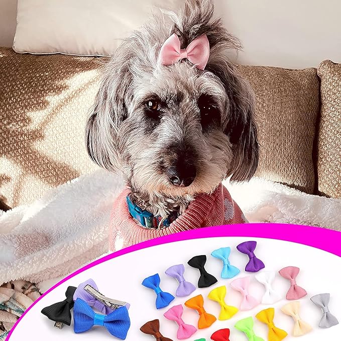 YAKA 40PCS (20 Paris) Cute Puppy Dog Small Bowknot Hair Bows with Metal Clips Handmade Hair Accessories Bow Pet Grooming Product