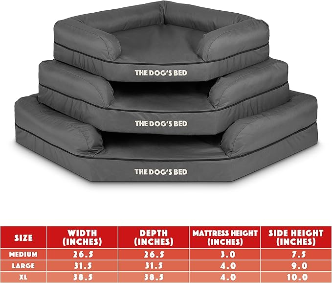 The Dog’s Bed Orthopedic Memory Foam Corner Dog Bed, Calming Surface – CertiPUR-Certified Foam, Oxford Fabric, Grey with Black Trim, Large