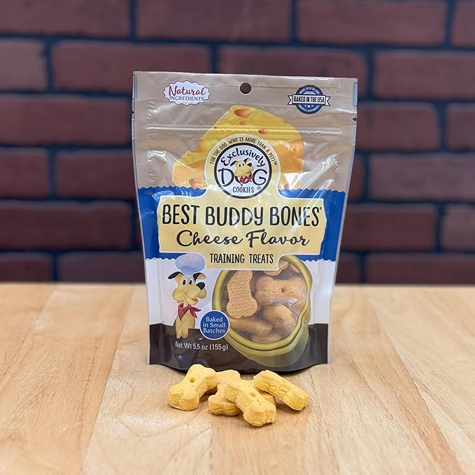 Exclusively Dog Best Buddy Bones Training Treats for Dogs and Puppies - All Natural, Baked in The USA, Ideal for Training & Agility, No Animal Byproducts - Cheese Flavor, 5.5oz Resealable Bag