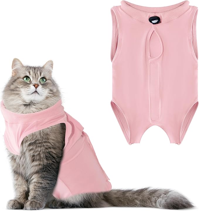 Cat Recovery Suit Anti Licking, Cat Surgery Recovery Suit Female Cats Kitten Onesie After Spay, Cone of Shame Alternative, Post- Surgery Kitten Surgical Clothes for Abdominal Wounds(Pink,L)