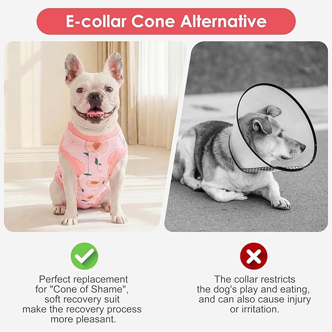 cyeollo Dog Surgery Recovery Suit, Soft Dog Onesie, E-Collar & Cone Alternative, Spay Neuter Suit for Male Female Dogs, Anti-Licking Wound Surgical Clothes, Comfy Body Suit for Small Dogs, Peach M