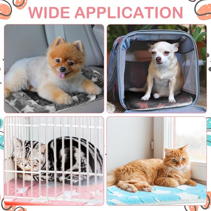Haull 4 Pcs Waterproof Guinea Pig Bedding Guinea Pig Bed Plush Cage Liners Soft Rabbit Dog Crate Pad Cat Mat Reversible Cozy Animal Pee Pad Hamster Bunny Mat Accessory(Cute Star,18 x 24 Inch)