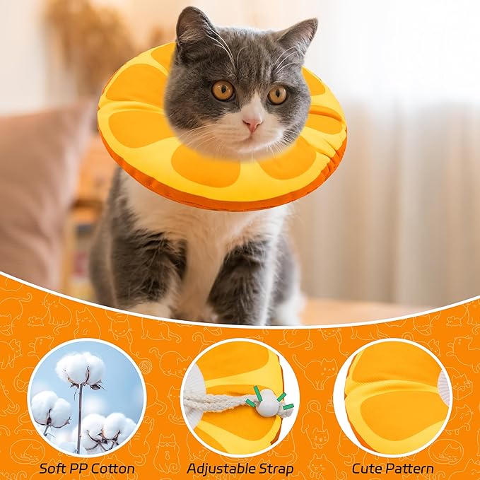 Seyezo Cat Cone Collar Soft, Adjustable Cat Recovery Collar for Small Medium Large Cats, Cute Donut E Collar After Surgery, Anti-Lick Wound Healing Elizabethan Cone for Kittens (Orange, Medium)