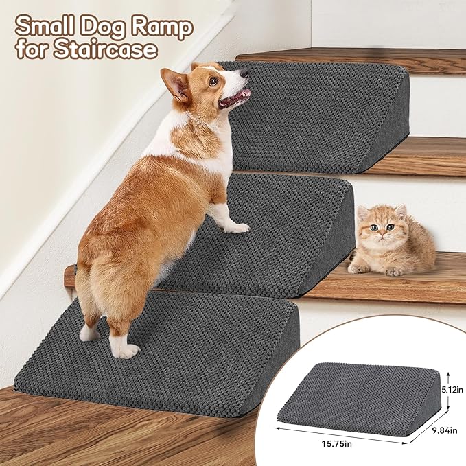 Dog Stairs for High Beds 30-36 inches Tall, 6-Step Dog Steps for Small Dogs Senior Dogs & Cats, 6 Steps Memory Foam Pet Steps with 3 Ramps, Non-Slip Removable Washable Cover, Grey