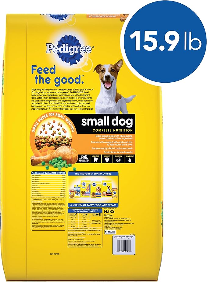 PEDIGREE Small Dog Adult Complete Nutrition Roasted Chicken, Rice & Vegetable Flavor Dry Dog Food 15.9 Pounds