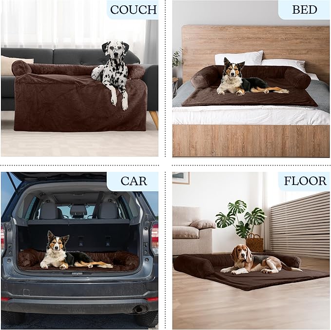 PETMAKER Couch Cover for Dogs Washable - 45x45in Plush Dog Couch Cover Protector for Large Pets - Washable Pet Furniture Protector with Foam Bolster and Non-Slip Bottom - Puppy Essentials (Brown)