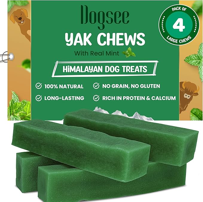 Dogsee Mint Flavor Himalayan Yak Chews for Dogs (Large - 4 Bars) | Aid Digestion | Dog Chews for Teeth Cleaning | Odorless Dog Treats | Rawhide Free | Long Lasting