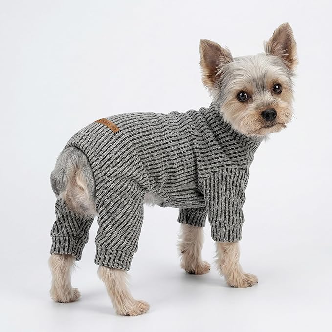 Fitwarm Mock Neck Knitted Dog Pajamas, Warm Winter Clothes for Small Dogs Boy Girl, Pet Pjs, Grey, Small