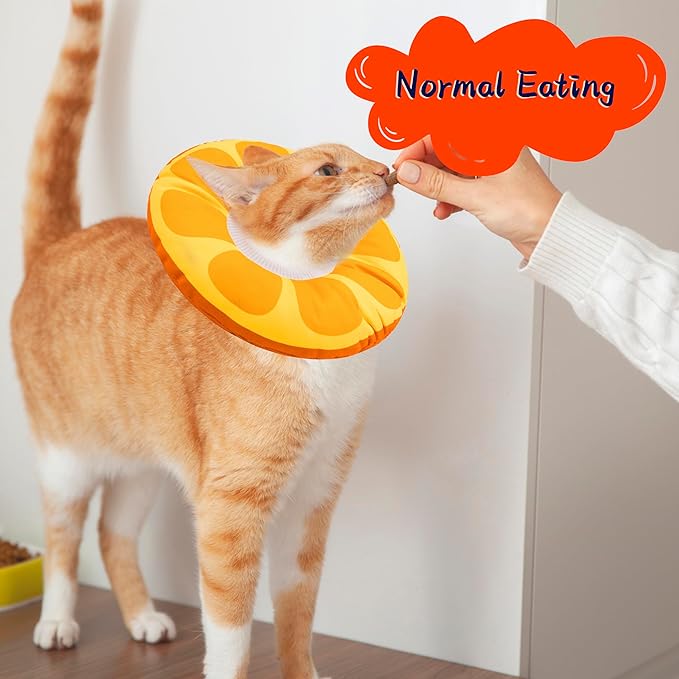 Seyezo Cat Cone Collar Soft, Cat Recovery Collar for Wound Healing Cute Donut Elizabethan Cone for Kittens, Adjustable Cones for Cats to Stop Licking Neck Protective Cones After Spay(Orange, Small)
