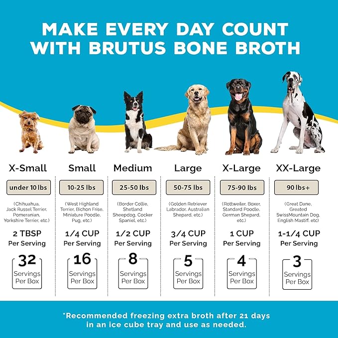 Brutus Bone Broth for Dogs | All Natural | Made in USA | Glucosamine & Chondroitin for Healthy Joints | Human Grade Ingredients | Hydrating Food Topper, Gravy & Treat Pack of 6