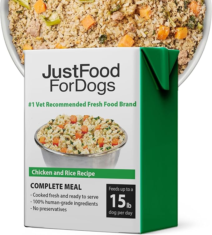 JustFoodForDogs Pantry Fresh Wet Dog Food, Complete Meal or Dog Food Topper, Chicken & White Rice Human Grade Dog Food Recipe - 12.5 oz (Pack of 12)