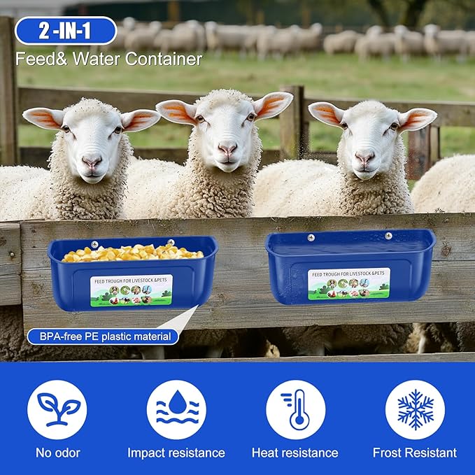 Chicken Feeder Waterer, 10 Pack Duck Feeder Supplies, Hanging Fence Feed Trough with Clips for Goat, Sheeple, Piglet, Gooses, Turkeys, Dog Livestock Poultry, Blue