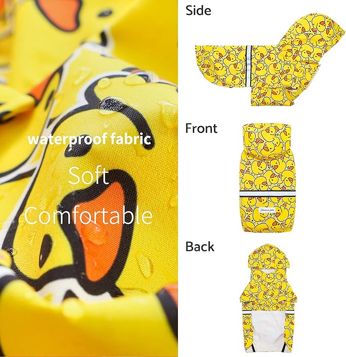 Fitwarm Funny Duck Dog Raincoat with Hood, Waterproof Rain Jacket for Small Dogs Boy Girl, Reflective Pet Poncho, Packable, Adjustable, Yellow, XXL