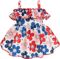 Fitwarm Patriotic Floral Smiley Face Dog Dress, 4th of July Outfit for Small Dogs Girl, Festive Pet Clothes, Red, White, Blue, Pink, Small