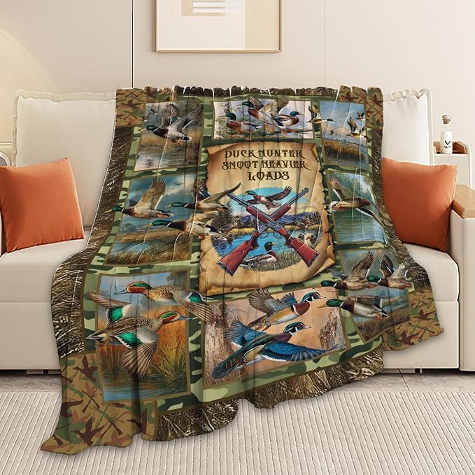 Duck Throw Blanket Hunting Mallard Duck Stuff Gifts for Kids Girls Boys Adults Women Men Soft Cozy Warm Plush Fluffy Fuzzy Fleece Blanket Decor 40''X50''