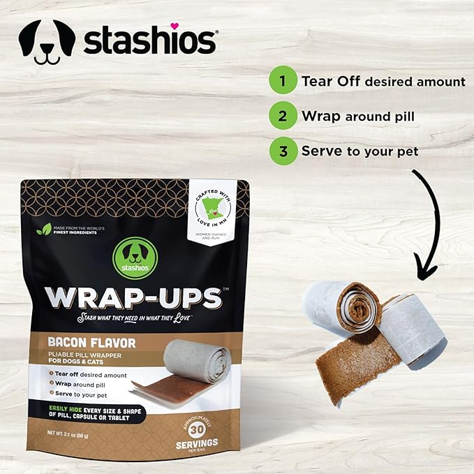 Stashios: Wrap-Ups: Pill Wrapper - Cheese - 30 Servings Bag, Dogs & Cats, Pet Treat Hides Any Size Pills, All Natural Limited Ingredients, USA Made (Pack of 2)