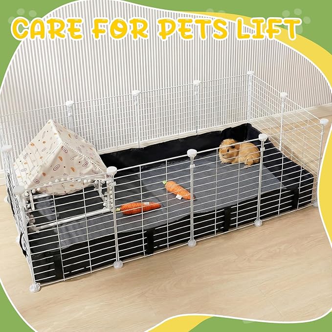 24 x 48 Inch Guinea Pig Cage Liner with 2 Pcs Washable Pee Pads, Waterproof Base Mat for C&c Cages, Reusable Bedding for Guinea Pigs, Rabbits, Hamsters & Small Animals