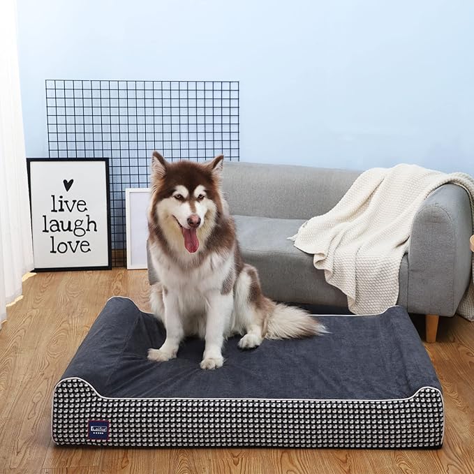 Laifug Orthopedic Memory Foam Extra Large Dog Bed with Pillow and Durable Water Proof Liner & Removable Washable Cover & Smart Design