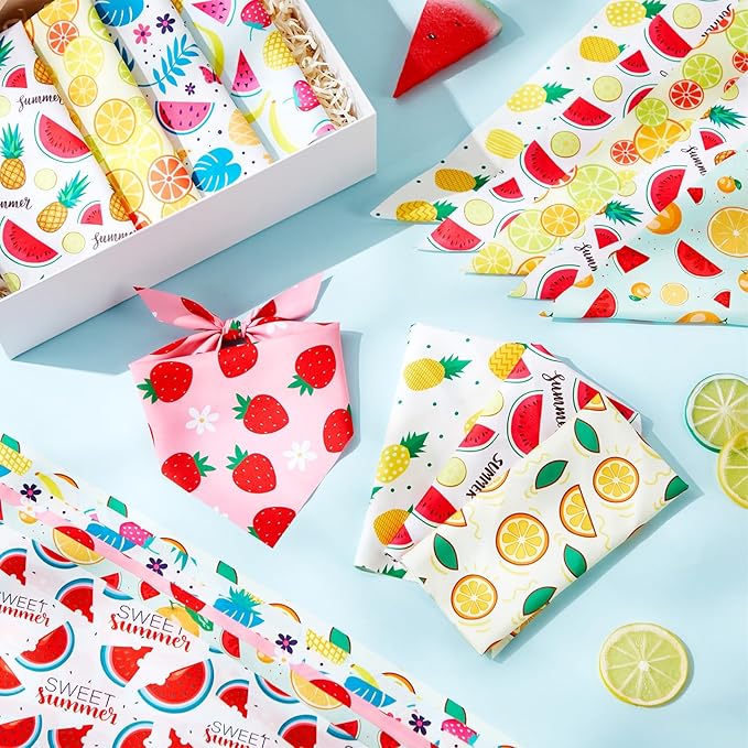 Shyyween 100 Pcs Fruit Dog Bandanas Bulk Summer Bandanas for Dogs Hawaiian Soft Bibs Adjustable Triangle Scarf for Small Medium Large Pet Costume