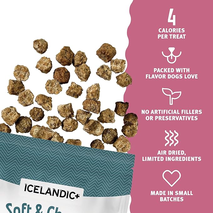 Icelandic+ Soft & Chewy Bites - Beef, Plum & Kelp - 2.8oz Dog Treats, 70% Meat & Fruit, Air-Dried, Limited Ingredients, Pet Snack, Grain Free