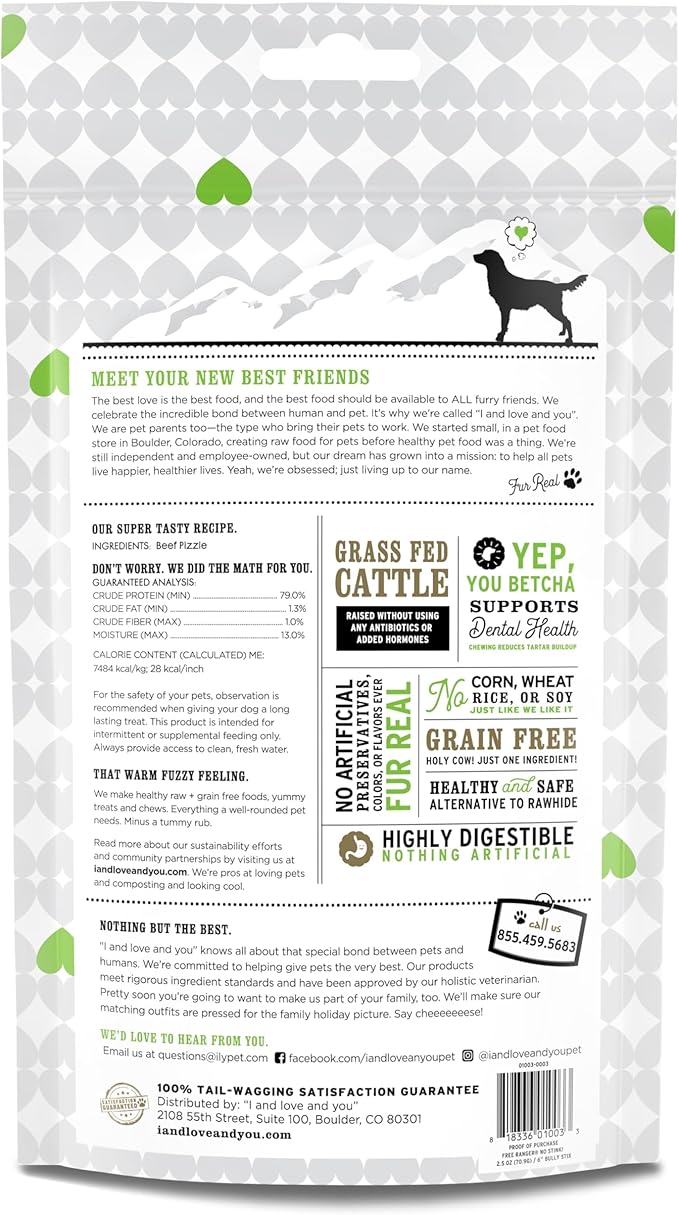 I and love and you Free Ranger No Stink! Natural Grain Free Bully Stix - Low Odor, 100% Beef Pizzle, 6-Inch, Pack of 5