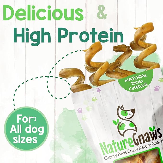Nature Gnaws Bully Stick Springs for Dogs 7-8" (12 Count) - Long Lasting for Aggressive Chewers - Natural Curly Beef Dog Chew Bones - Rawhide Free