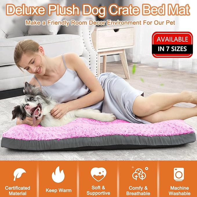 POCBLUE Extra Large Dog Bed, Washable XXL Plush Pet Mat for Crate/Cages, Non-Slip Pet Bed for Outdoor/Indoor/Car Use, Comfy & Soft Kennel Pad for Dogs Up to 110 lbs, 47"x29", Pink