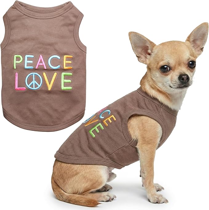 Parisian Pet Dog Shirt - 100% Cotton Peace Love Shirts for Small Dogs - Sleeveless Pet Clothes - Lightweight Dog T Shirts - Breathable Puppy Clothes - Stretchy Unisex Dogs Apparel