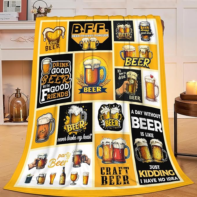 Beer Blanket Drink Beer Throw Blanket Gifts for Adults Women Man Super Soft Cozy Plush Fluffy Fuzzy Fleece Blanket Decor 60''X80''