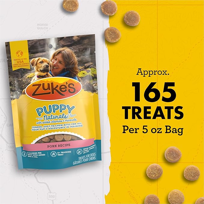 Zuke's Puppy Naturals Dog Training Treats, Pork & Chickpea Recipe, Nutrient-Rich Mini Dog Treats for Training, Grain Free Puppy Treats, 5 OZ Bag (Pack of 1)