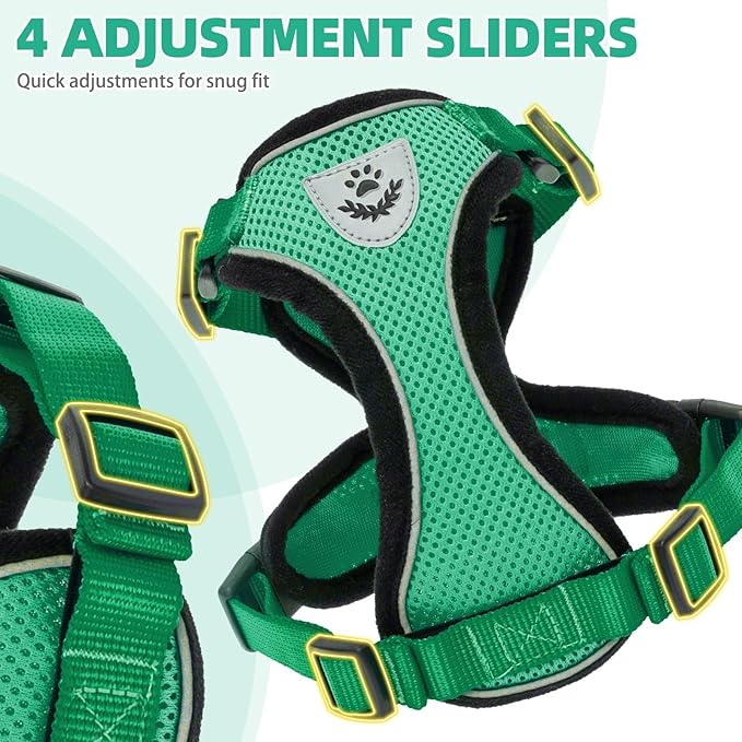 PUPTECK Cat Harness and Leash Set Escape Proof Reflective Cat Walking Harness Adjustable Soft Breathable Mesh Vest for Small Pets, Dark Green, XS