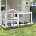 PetsCosset Rabbit Hutch Outdoor Indoor Bunny Hutch with Run 2-Story Large Rabbit Cage on 6 Wheels, 3 Leak Proof Trays, Ramp, Waterproof Roof for Small to Medium Animals, Expandable Design