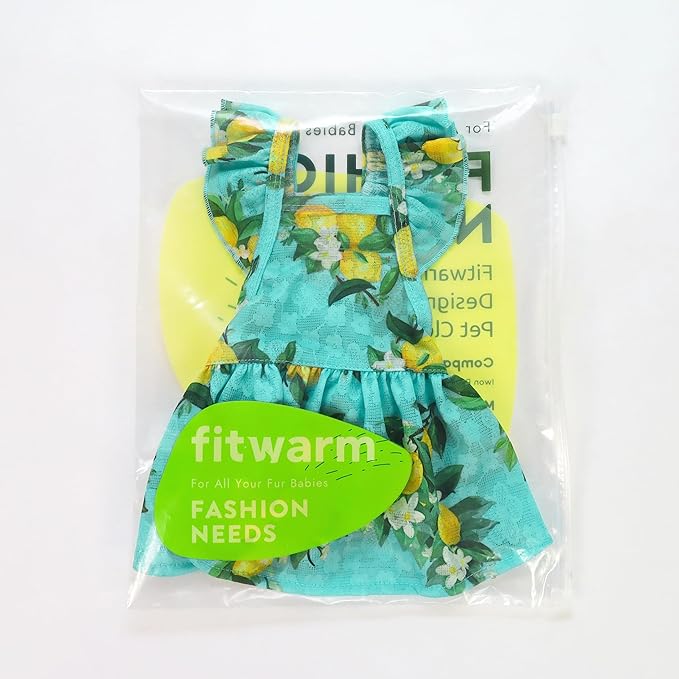 Fitwarm Lemon Dog Dress, Dog Clothes for Small Dogs Girl, Pet Cat Apparel, Teal Blue, Yellow, Green, XXS