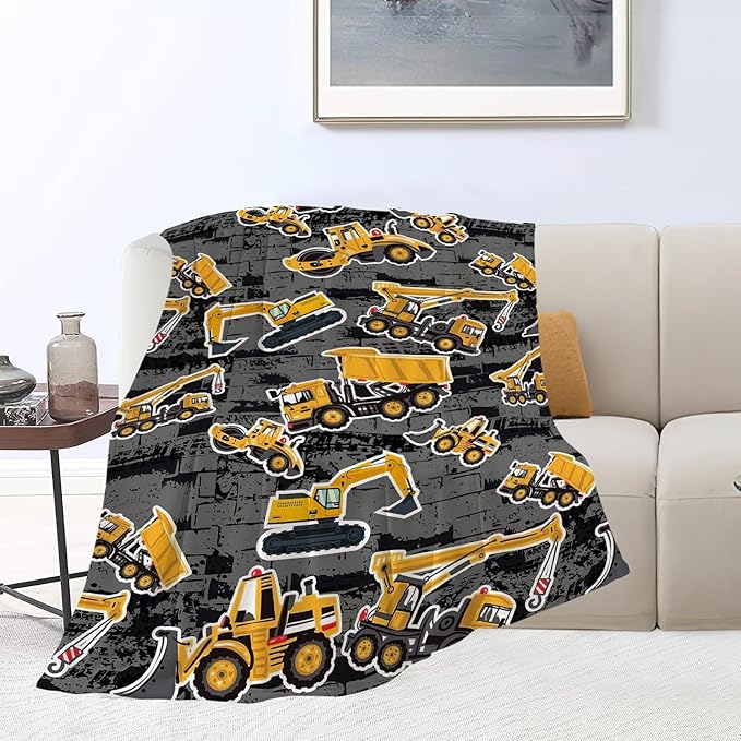 Construction Blanket, Excavator Throw Blankets, Construction Truck Gifts for Boys Girls Men Women Lover Adult Cozy Fleece Flannel Bedding Stuff Plush for Couch Sofa Bed Decor 80"X60"