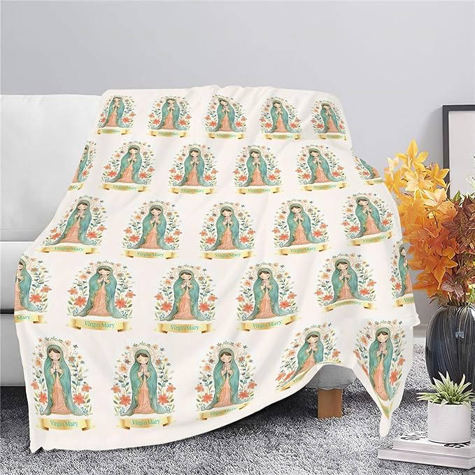 Cute Cartoon Virgin Mary Throw Blanket Gifts for Kids Girls Boys Adults Soft Cozy Plush Fluffy Fuzzy Fleece Blanket Decor 40''X50''