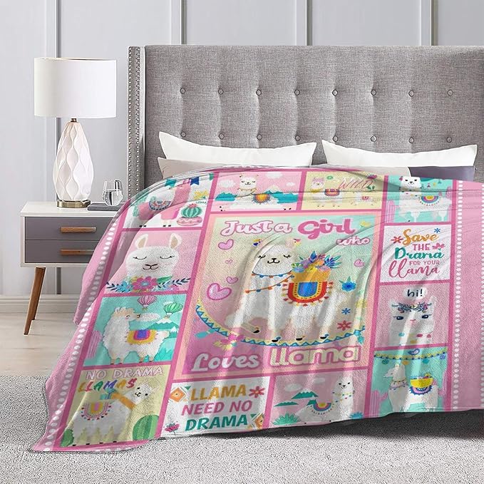 SweetFox Just A Girl Who Loves Llama Blanket, Alpaca Decor Throw Blanket Gifts for Girls Boys Lovers Super Warm Soft Plush Fleece Flannel Winter Bedding Blankets for Kids Adults Men Women 80"X60"