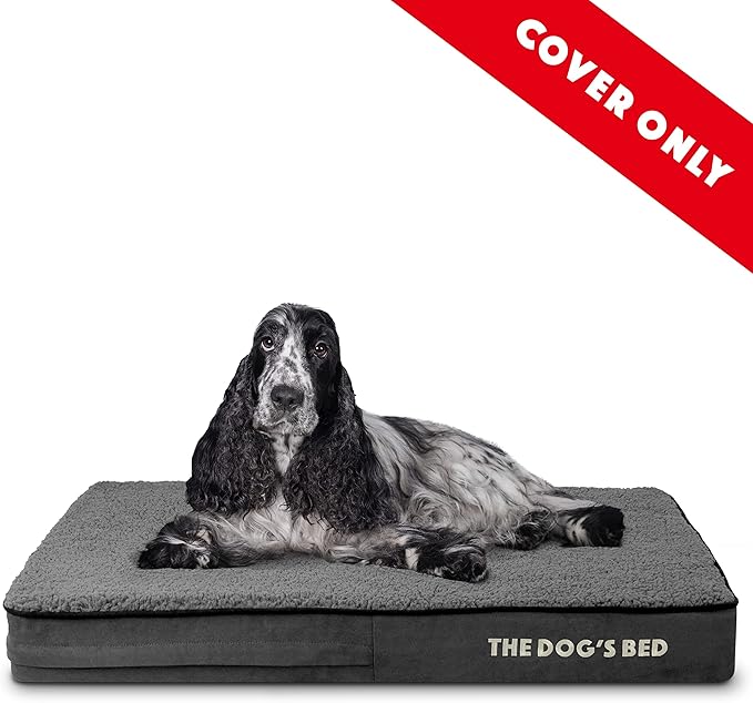 The Dog’s Bed Replacement Outer Cover, Plush Fabric, Grey Plush, Medium, 4-Inch