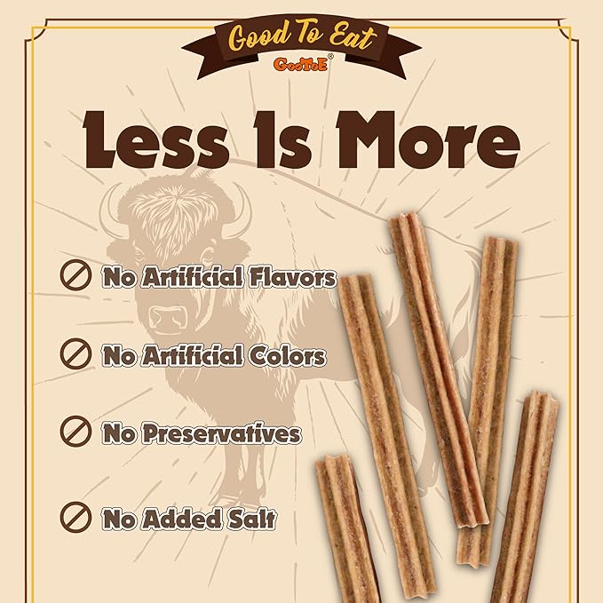 Gootoe Buffalo Dog Treats, Natural Low-Fat Chews for Training & Rewards, Limited Ingredient, Puppy Treats for Medium Dogs, Resealable Bag, Buffalo Bites Stick (Large), 1.5 lb