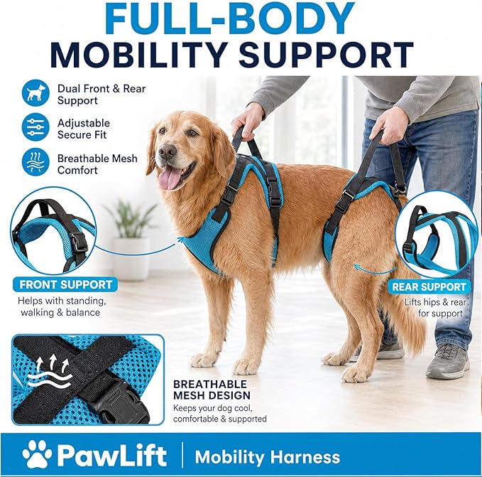 Mobility Harness, Pawlift Dog Full Body Harness, 2-in-1 Full Body Support Aid & Sling with Adjustable Straps Machine-Washable with Breathable Mesh Design (M)