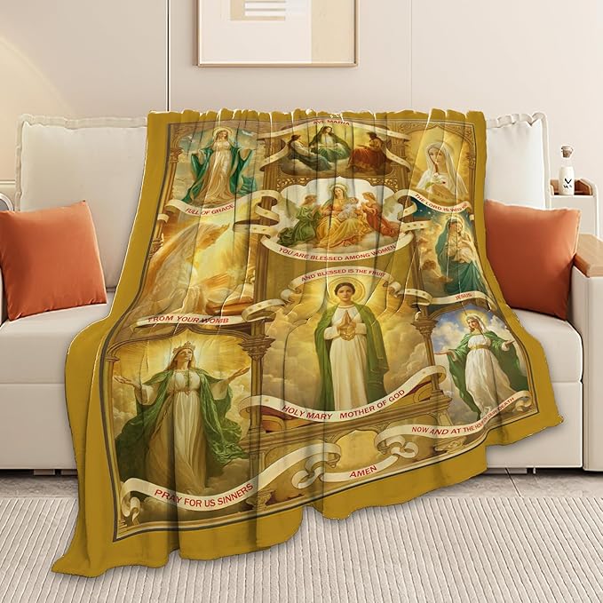 Virgin Mary Blanket Christian Faith Prayer Throw Inspirational Scripture Spiritual Catholic Religious Gifts for Women Girls Men Kids Adults Soft Cozy Plush Fluffy Fuzzy Fleece Decor 40''X50''