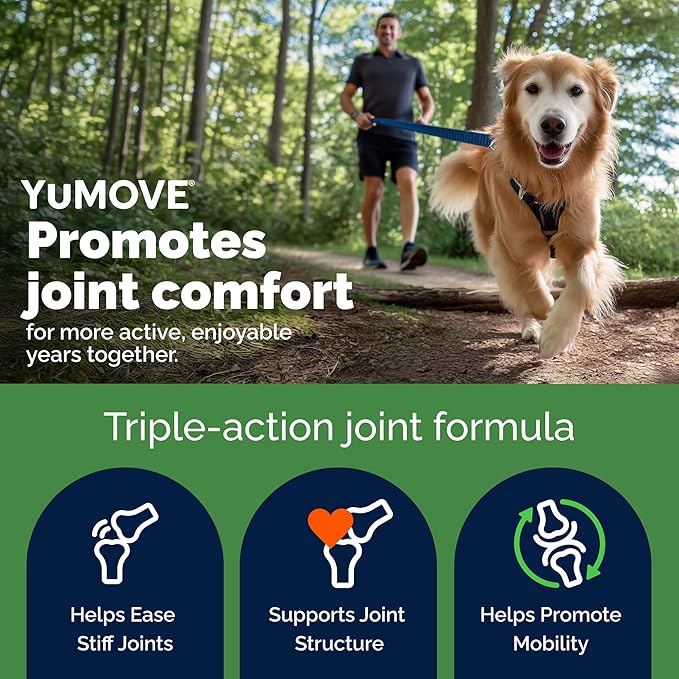 YuMOVE Dog Hip & Joint Supplement, Regular or Advanced Strength - ActivEase Green Lipped Mussel, Glucosamine, Hyaluronic Acid & Omega 3 - Chewable Tablets (120ct Chewable Tablets, Advanced Strength)