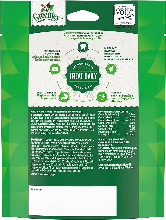 Greenies Veterinarian-Recommended Adult Natural Dental Dog Treats Petite Size, Dog Dental Chews, Original Flavor, 3 oz. Pack, 5 Count
