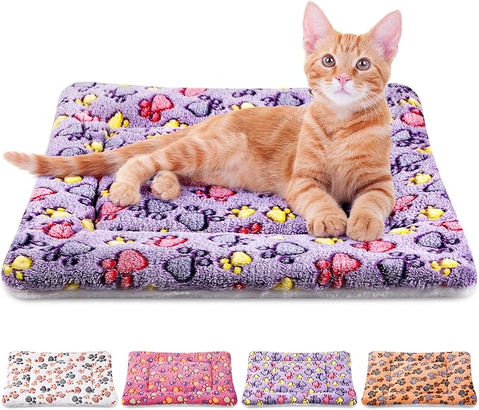 Tuanse 4 Pack Ultra Soft Dog Cat Bed Mat Small Animal Guinea Pig Bed with Cute Print Reversible Fleece Dog Crate Kennel Pad Cozy Washable Thickened Hamster Pet Beds Mat(21 x 14 Inches,Vivid Color)