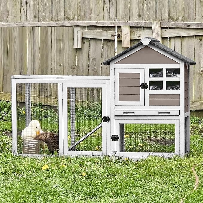 Aivituvin 51.6''L Rabbit Hutch Outdoor Chicken Coop Indoor Bunny Cage with Run,Guinea Pig House Pull Out Upper Tray 51.6" L x 25.2" W x 36.2" H (Brown)