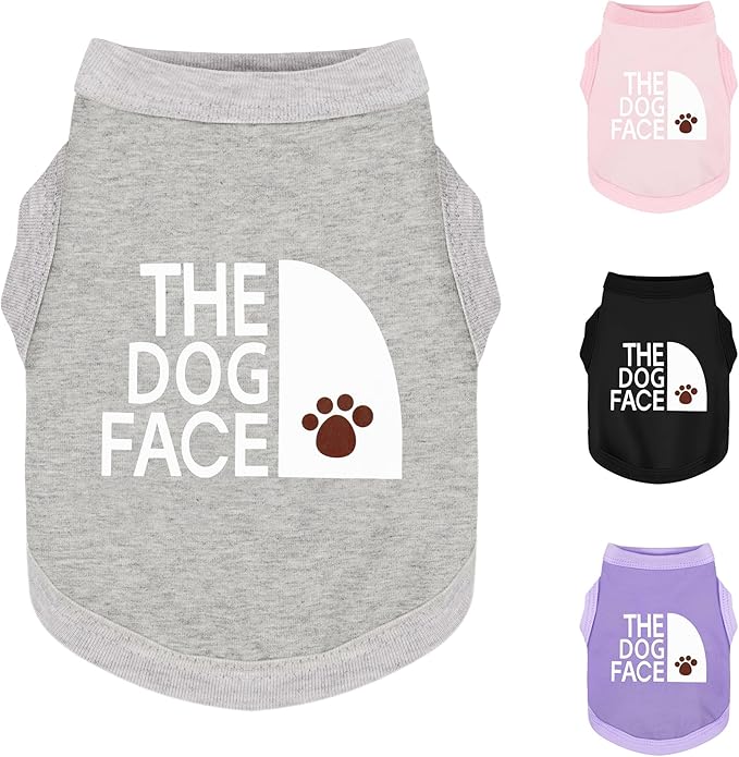 Personality Canine Attire: Soft, Lightweight Cotton Dog Clothes with 'The Dog Face' Print. Small and Medium Breeds, Perfect for Everyday Wear, Comfortable and Breathable Pet Shirt Grey XXS