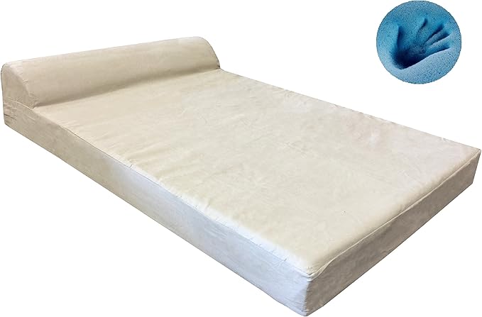 Dogbed4less Premium HeadRest Pillow Orthopedic Cool Memory Foam Dog Bed for Large Dogs, Waterproof Lining with Washable Suede Khaki Cover, XXL 55X37X4