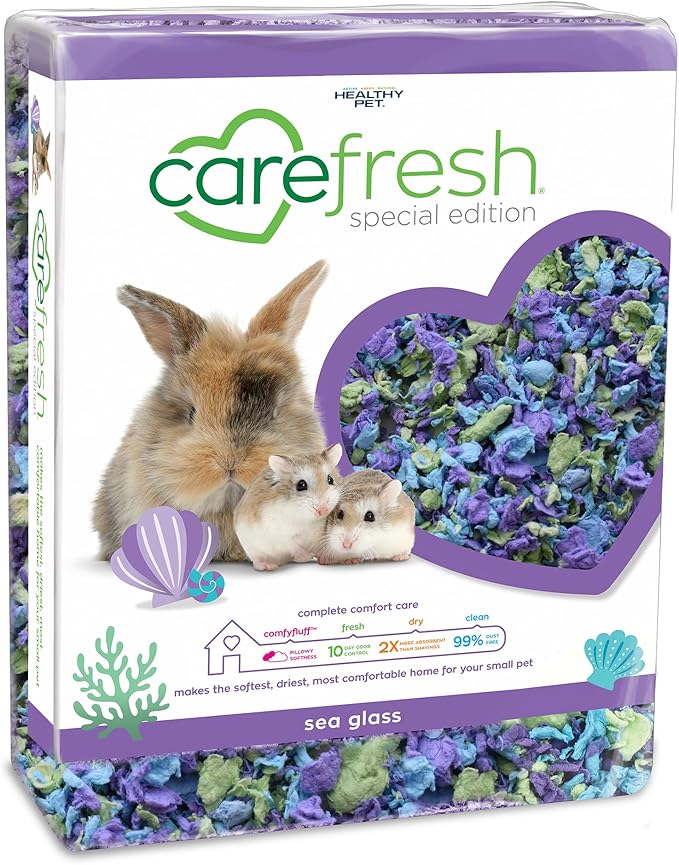 Carefresh 99% Dust-Free Sea Glass Natural Paper Small Pet Bedding with Superior 10 Day Odor Control & Absorption, for Guinea Pigs, Hamsters, Rabbits, & Rats, 50 L